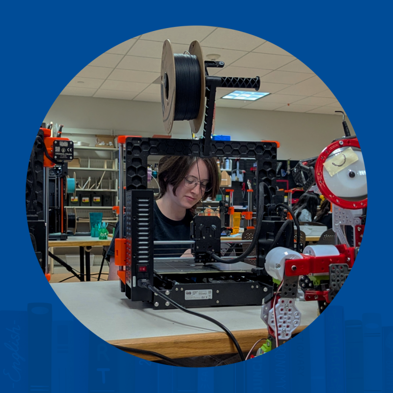 Person working with a 3D printer in the Makerspace
