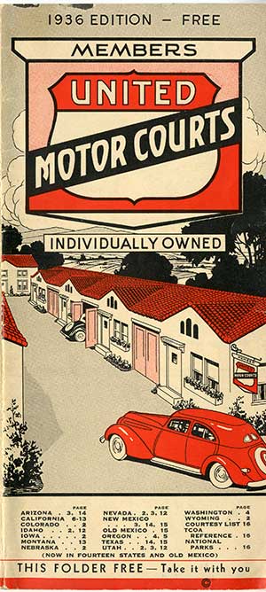 Pamphlet for new housing. 1936 Edition - Free.  Members United Motor Courts. 