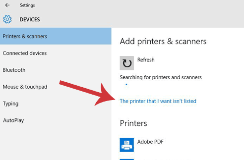 The printer that I want  isn't listed in highlighted on the Devices dialogue window.