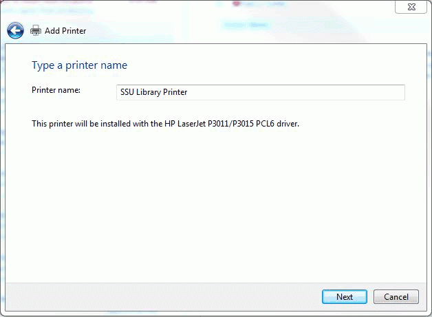 Screenshot of Add printer for windows