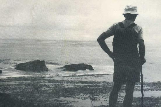 Person standing at a beach, looks over the horizon.