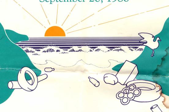 Illustration of a rising sun over a beach.