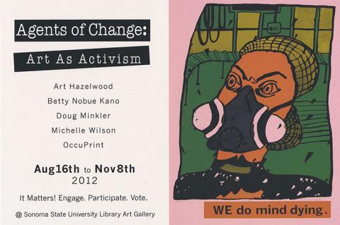 Postcard used for Agent of Change gallery exhibit.