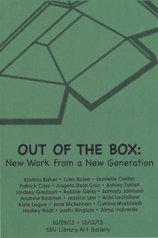 Postcard used in the Out of the Box: New Work from a New Generation exhibit.