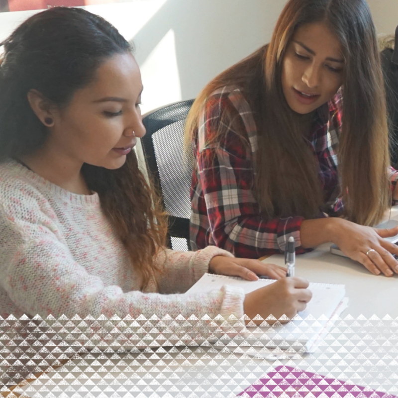 Two students studying together in a library study room