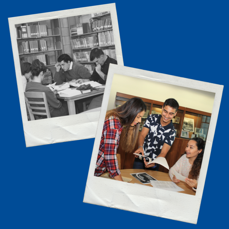Two images from the library archives, one from the past and one from the present