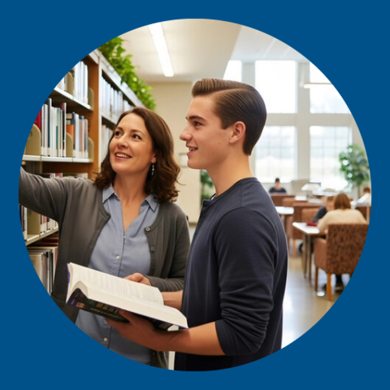 Image of a librarian helping a student