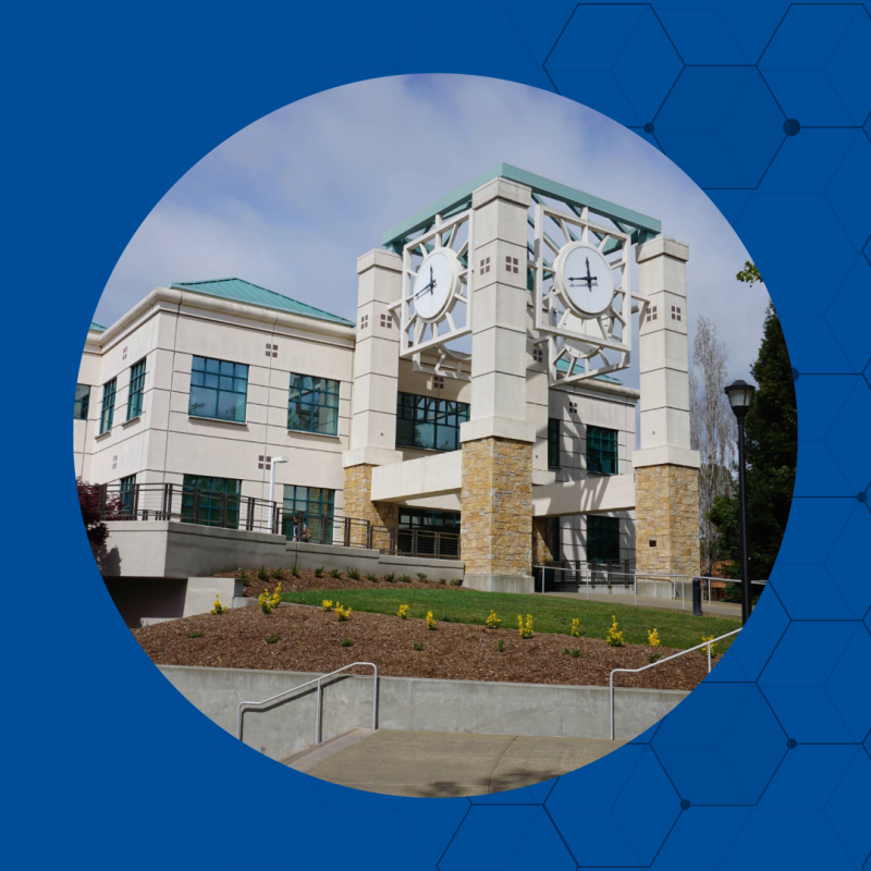 Sonoma State University clocktower and building.