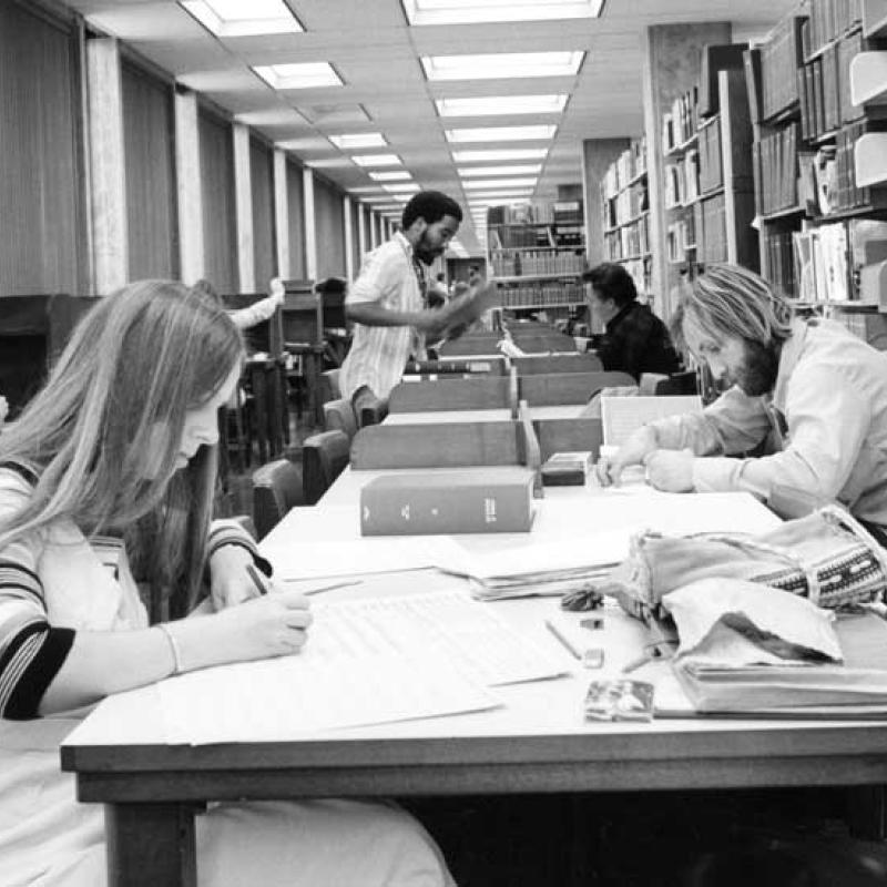 Students studying at the library