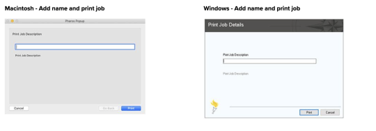 Screenshot of adding a print job description