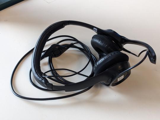 Photograph of headphones with a microphone