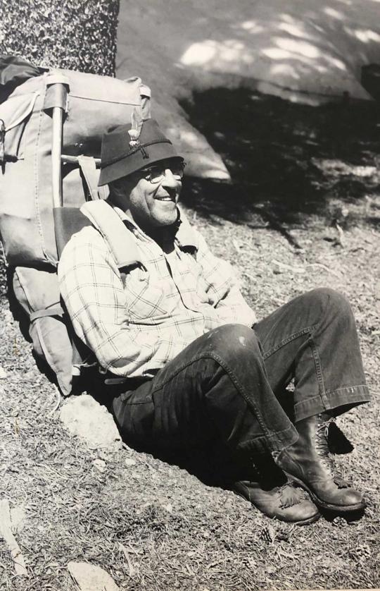 Man sitting on the lawn.