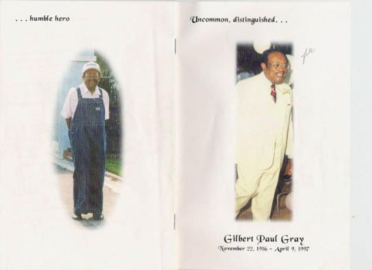 Two images of a man.  One si wearing overalls, the other a white suit.