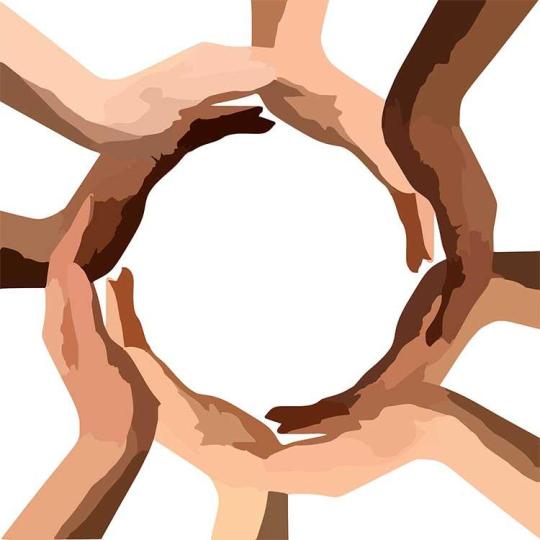 Eight hands forming a circle.