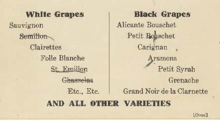 a list of white and black grapes.