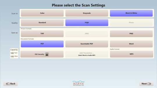 Please select the scan settings