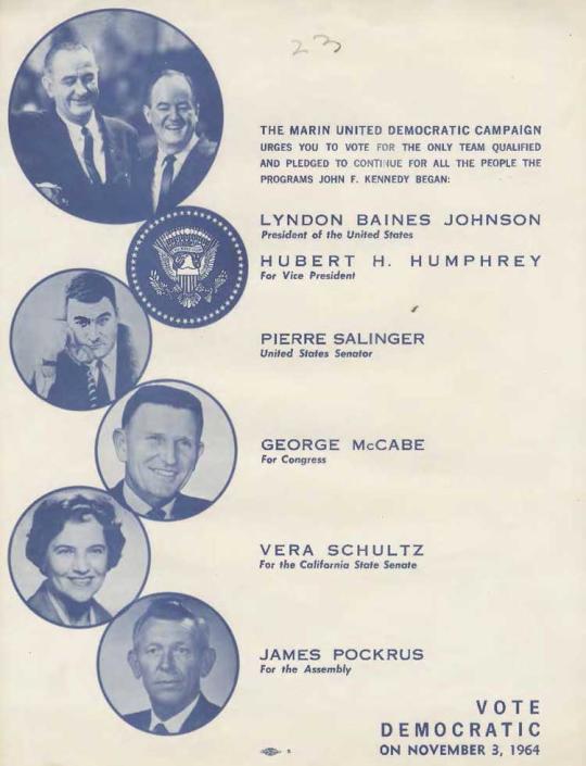 Vote Democratic flyer with Lyndon Johnson and George Mccabe