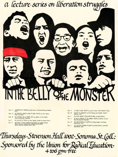 Poster with text A lecture series on liberation struggles in the belly of the monster